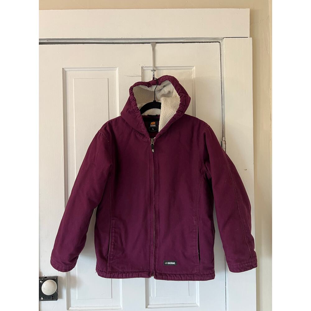 Berne Kid's Highland Soft stone Duck canvas purple Hood Jacket girls large